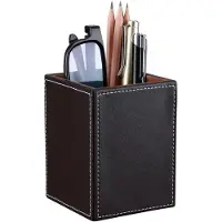 Merkloos Federmappe Stifteetui Federtasche - Braun Kunstleder - 8,7 x 8,7 x 12 cm - Für ca. 20 Stifte - Für Schule und Büro