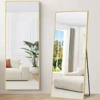 Merkloos Standspiegel Ganzkörperspiegel Bodenspiegel - 147 x 44 cm - Gold - Mit Standfuß für Schlafzimmer und Flur