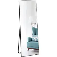 Merkloos Standspiegel Wandspiegel Ganzkörperspiegel - Großformat 150 x 51 cm - Schwarzer PVC-Rahmen - Vertikal - Für Schlafzimmer und Flur