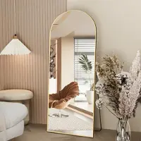 Merkloos Standspiegel Ganzkörperspiegel Bodenspiegel - Gebogen - 162 x 53 cm - Gold