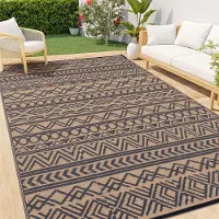Smiry Outdoor Teppich Geometrisch Wetterfest Wendbar 180x270 cm Schwarz Braun