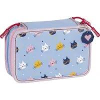 OEM Schlampermäppchen Katzen 3 Fächer 19,5 cm blau 34-teilig