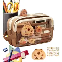 Markenlos Federmäppchen Organizer Kaffeebraun aus Canvas und PVC mit Netzfach