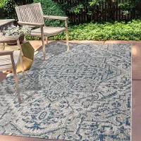OEM Boho-Sternteppich 240x300 cm, Outdoor/Indoor, marineblau/grau