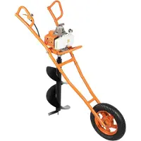 LTPRTZ Bodenbohrer mit Rädern – Lochbohrer – Erdbohrer – 63cc 2-Takt-Motor – Bohrungsdurchmesser 60-300 mm – Orange