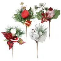 COM-FOUR® 4x Deko-Gesteck, dekorative Zweige als tolle Weihnachtsdekoration, schöner Raumschmuck, verschönert Geschenke auch für Kränze und Blumenarrangements DIY