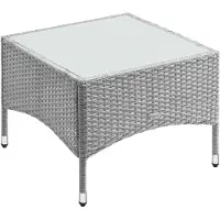 Merkloos Beistelltisch, Couchtisch, Gartentisch - 58 x 58 x 42 cm - Polyratan - Glasplatte - Grau