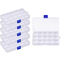 Merkloos Sortierbox Sortierkasten Aufbewahrungsbox - 6 Stück - 15 Fächer pro Box - Transparent - Verstellbare Trennwände