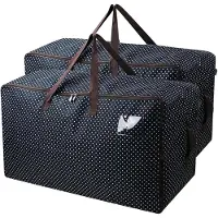 Merkloos Aufbewahrungstasche Faltbox Staubox - 70 x 42 x 35 cm - Robuster Griff - Blau gepunktet - Für Keller, Garage und Dachboden