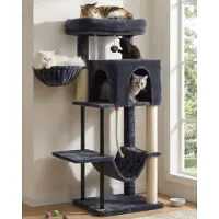 Merkloos Katzenbaum Kratzbaum Katzenhaus - 110 cm - Rauchgrau - Stabil mit Metallelementen - Sisal und Plüsch - Für drinnen