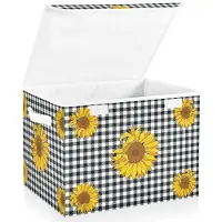 LTPRTZ Aufbewahrungsbox mit Deckel – Aufbewahrungsbehälter, Aufbewahrungsbox – zur Organisation im Haushalt – Faltbar und stapelbar – Fassungsvermögen: 42 Liter – mit Sonnenblumenmuster