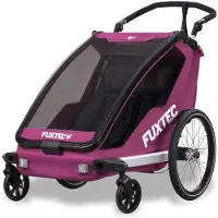 Merkloos Fahrradanhänger Kinderanhänger Buggy - 2 Sitzplätze - Faltbar - Lila - Mit Regen- und Sonnenschutz