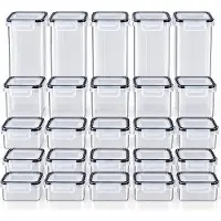 Relaxdays Vorratsdosen, 25er Set, 4 Größen, luftdicht, Deckel mit Klickverschluss, Etiketten, Kunststoff, transparent