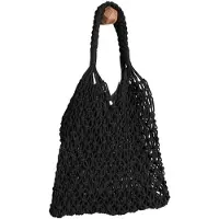 Merkloos Gewebte Strandtasche für Damen – Lässige Tragetasche, Schwarz