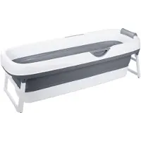 Merkloos Klappbare Badewanne Badewanne Wellnesswanne - XXL - 156 x 60 x 48 cm - Dunkelgrau - Mit Kopfstütze