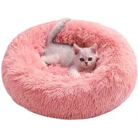 Merkloos Donutförmiges Hundebett für Katzen und Hunde – Weiches, plüschiges Kissen