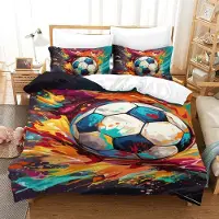 Merkloos 3D-Fußball-Bettwäsche-Set mit Kissenbezügen für ein Einzelbett