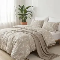 Merkloos Beiges Bettwäsche-Set, 135 x 200 cm, mit Pflanzenmuster, aus Mikrofaser