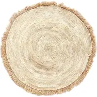 Marrakesch Orient & Mediterran Interior Marrakesch Boho-Teppich Silva rund handgeknüpft aus Palmenblättern, Beige 140 cm