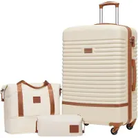 Merkloos Reisekoffer Trolley Koffersatz - 3-teilig - ABS - Weiß und Braun - TSA-Zahlenschloss