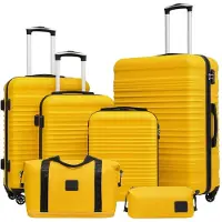 Merkloos Reisekoffer Trolley Handgepäck Hartschalenkoffer - 16 Zoll - ABS - Gelb und Schwarz - 6-teilig