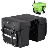 Merkloos Fahrradtasche Gepäckträgertasche Doppeltasche - 25 l - Wasserdicht mit Regenhülle - Reflektierende Streifen