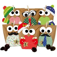 Merkloos Adventskalender für Kinder – Eulen – 24 Tüten – Kreatives Bastelset zum Ausschneiden und Kleben – Weihnachten 2021 – Rot
