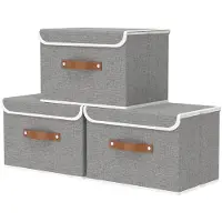 Merkloos Aufbewahrungsbox mit Deckel - 3 Stück - 45 x 30 x 30 cm - Grau - Waschbar