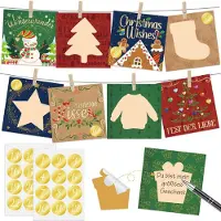 Merkloos Adventskalender selbst gestalten – 24 Karten – Weihnachtsabzeichen – Holzklammern – Hanfseil – Elegante Karten 2024 – Weihnachtskalender