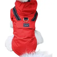 Merkloos Regenmantel für kleine Hunde mit Kapuze, wasserabweisend, rot, Größe XS