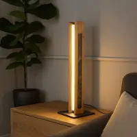 Elobra LED-Tischleuchte Chile 4-seitig, eiche/buntschiefer, 54 cm