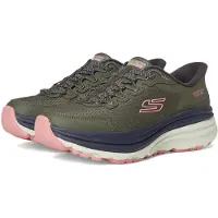 SKECHERS Damen Max Cushioning Zirrus Slip-InTurnschuhe, Olive Textile/Synthetic Pink Trim, 39 EU