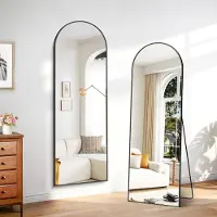 Merkloos Bogenförmiger Standspiegel Ganzkörperspiegel - 161 x 52 cm - Schwarzer Aluminiumrahmen - Abnehmbarer Ständer - Für Schlafzimmer und Wohnzimmer