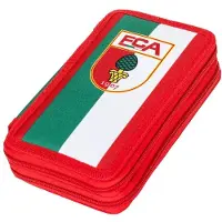 OEM Schuletui mit Wappen, rot-grün-weiß gestreift, Polyester, 21x14x4 cm