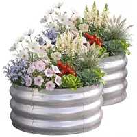 Merkloos Rundes Hochbeet Pflanzkübel Gemüsekübel - 60 x 30 cm - Verzinkter Stahl - Silber - Set mit 2 Stück