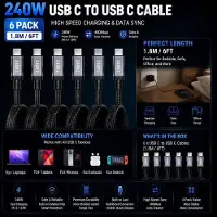 StarTech.com USB-C-auf-USB-C-Kabel - 6er-Pack - 1,8 m - 240 W - 5 A - Geflochten - Schnellladen und Datenübertragung