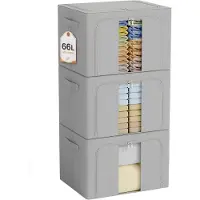 Merkloos Faltbox Aufbewahrungsbox Stoffbox Aufbewahrungstasche Deckel Faltkiste - 66 Liter - Metallrahmen - Grau - 3 Stück