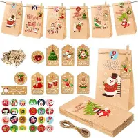 LTPRTZ Adventskalender – Weihnachtskalender – Geschenke selbst gestalten – Inklusive Aufkleber und Clips – 24 Tüten – Braun, Schwarz