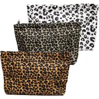 Markenlos 3-teiliges Make-up-Taschen Set Leopardenmuster Reiseformat 25 x 18 cm