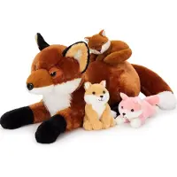 Merkloos Fuchs-Plüschtier – Schwanger mit 3 kleinen Plüschfüchsen – 55 x 30 x 29 cm – Plüsch
