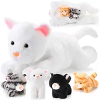 Merkloos Plüschkatze – Set mit 10 Plüschtieren – 40 cm – Grau – Plüschkätzchen für Kinder