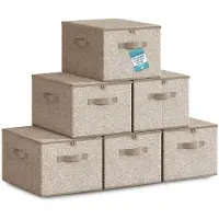 Merkloos Faltbarer Aufbewahrungsbehälter aus Stoff – Aufbewahrungsbox mit Deckel – Set mit 6 Stück – 40 x 30 x 25 cm – Beige – Für Schlafzimmer und Kleiderschrank