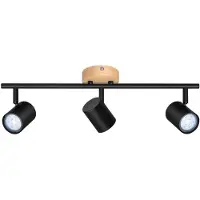 ZMH LED Deckenstrahler 3 Flammig Deckenlampe Holz GU10 Strahler Schwenkbar Treppenhauslampe Vintage Schwarz für Schlafzimmer Ohne Leuchtmittel