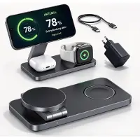 AjieQaQ 3-in-1 Magnetische Ladestation für iPhone, Apple Watch und AirPods, Faltbares MagSafe-kompatibles Wireless Ladegerät mit 15W