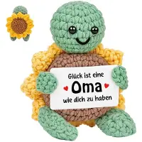 Merkloos Handgefertigte, gehäkelte Plüschschildkröte – Sonnenblume – Aus Baumwollgarn – Ein Geschenk für Oma