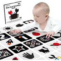 Merkloos Bildkarten für Babys – 40 Stück – 15 x 15 cm – Schwarz-weiß und Grundfarben – Hoher Kontrast für Neugeborene von 0 bis 6 Monaten