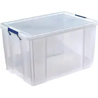 LTPRTZ Aufbewahrungsbox mit Deckel – Kunststoffbehälter – zur Organisation von Stauraum – stapelbar und lebensmittelecht – 85 Liter – transparent