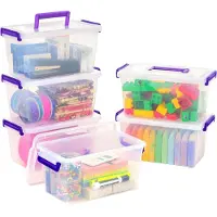 LTPRTZ Aufbewahrungsboxen, stapelbar - Aufbewahrungsbox mit Deckel - Für die Organisation im Haushalt - Integrierter Tragegriff - 6 Stück, 5,4 Liter Fassungsvermögen - Hellviolett