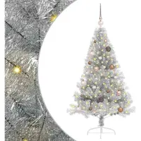 vidaXL Künstlicher vorbeleuchteter Weihnachtsbaum Silber 150 cm PET