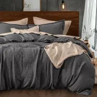 Benza Ibenzoa Bettwäsche-Set – doppelte Musselin (Baumwolle) 135x200 cm + 80x80 cm Kissenbezug, atmungsaktiv, dunkelgrau, mit Reißverschluss & 4 Eckbändern